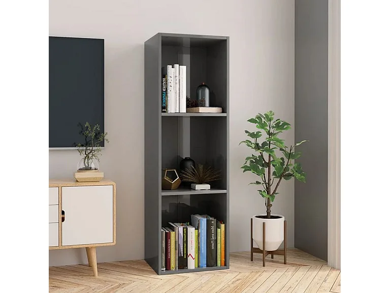 Meuble TV 3 niches bois gris brillant Membi 114cm