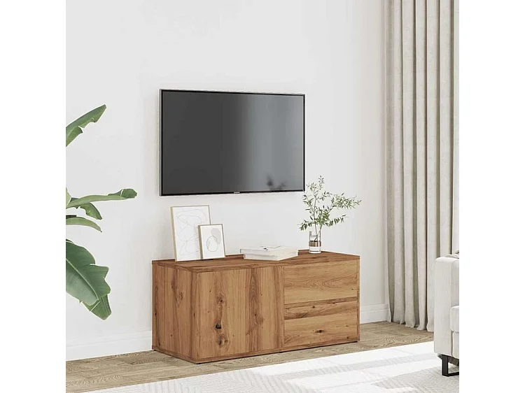 Meuble TV chêne artisanal 80x34x35,5 bois d'ingénierie