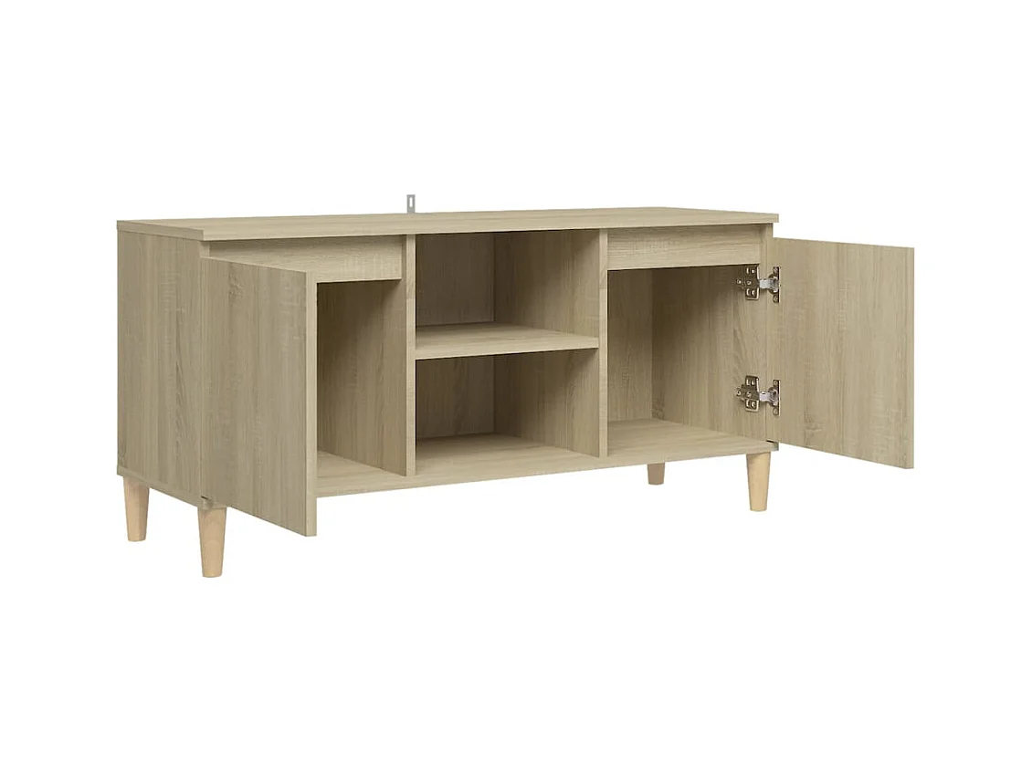 Meuble TV avec pieds en bois massif Chêne sonoma 103,5x35x50