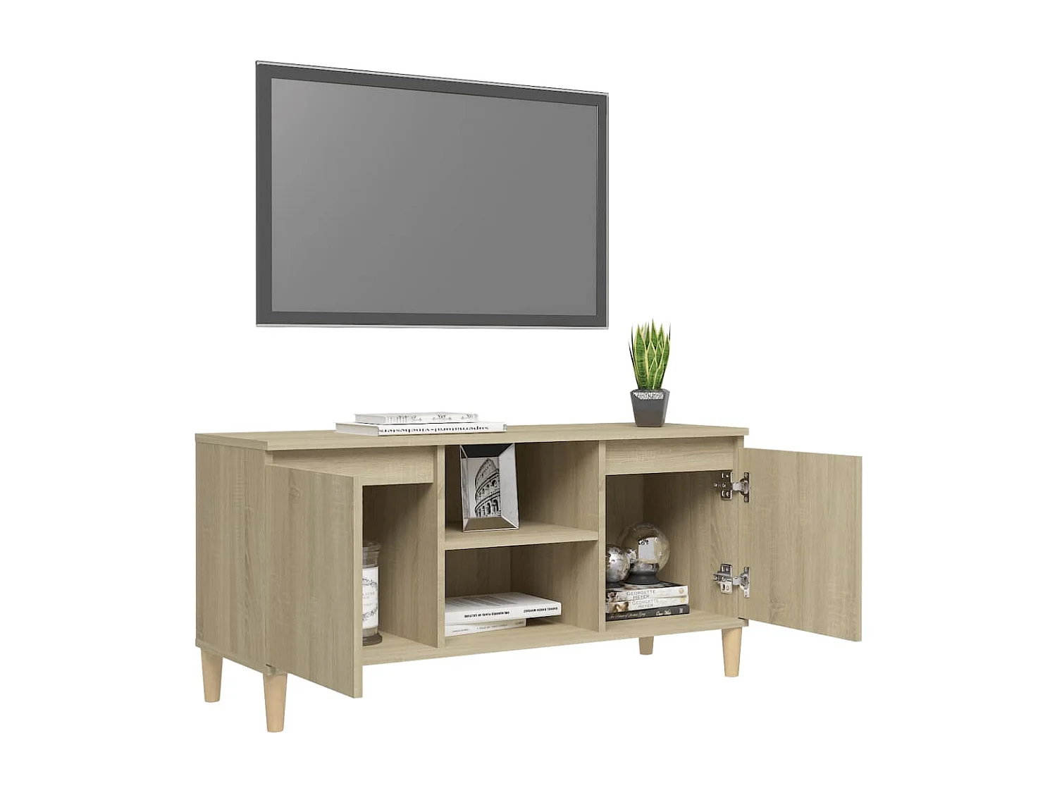 Meuble TV avec pieds en bois massif Chêne sonoma 103,5x35x50