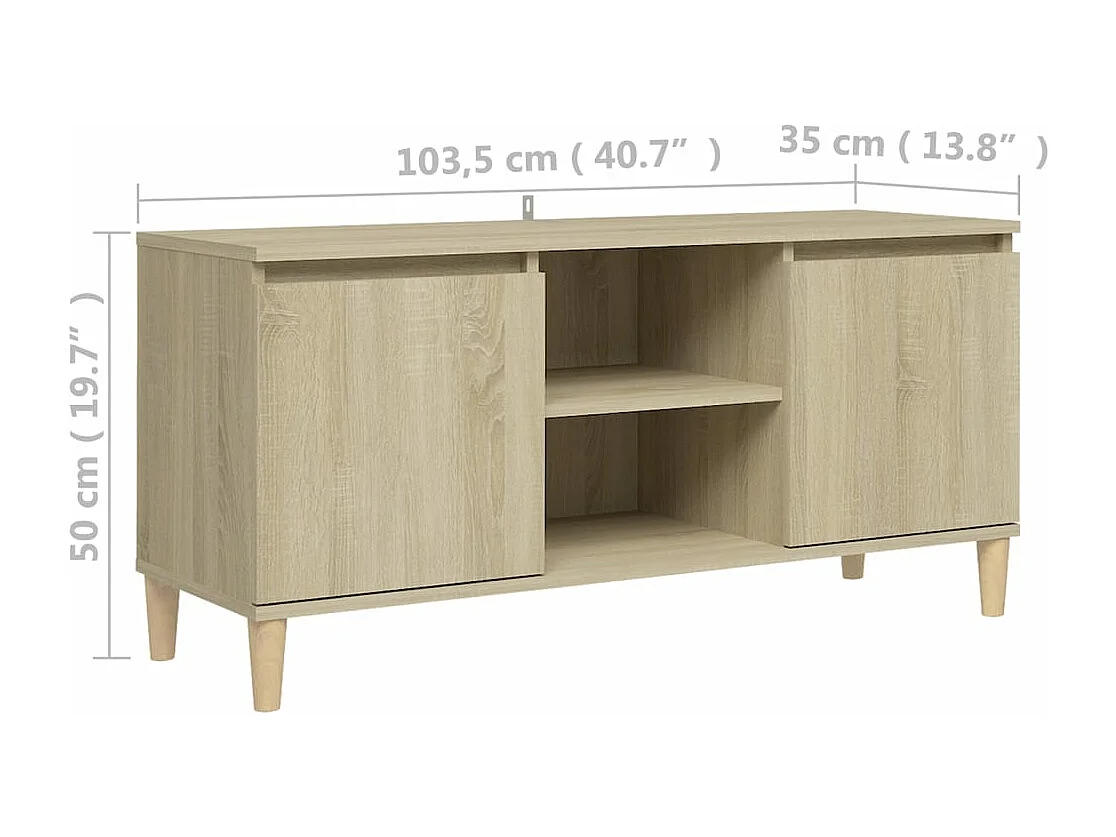 Meuble TV avec pieds en bois massif Chêne sonoma 103,5x35x50