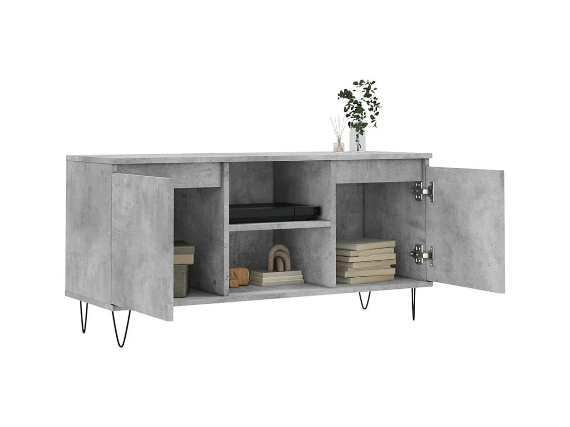Meuble TV gris béton 104x35x50 bois d'ingénierie