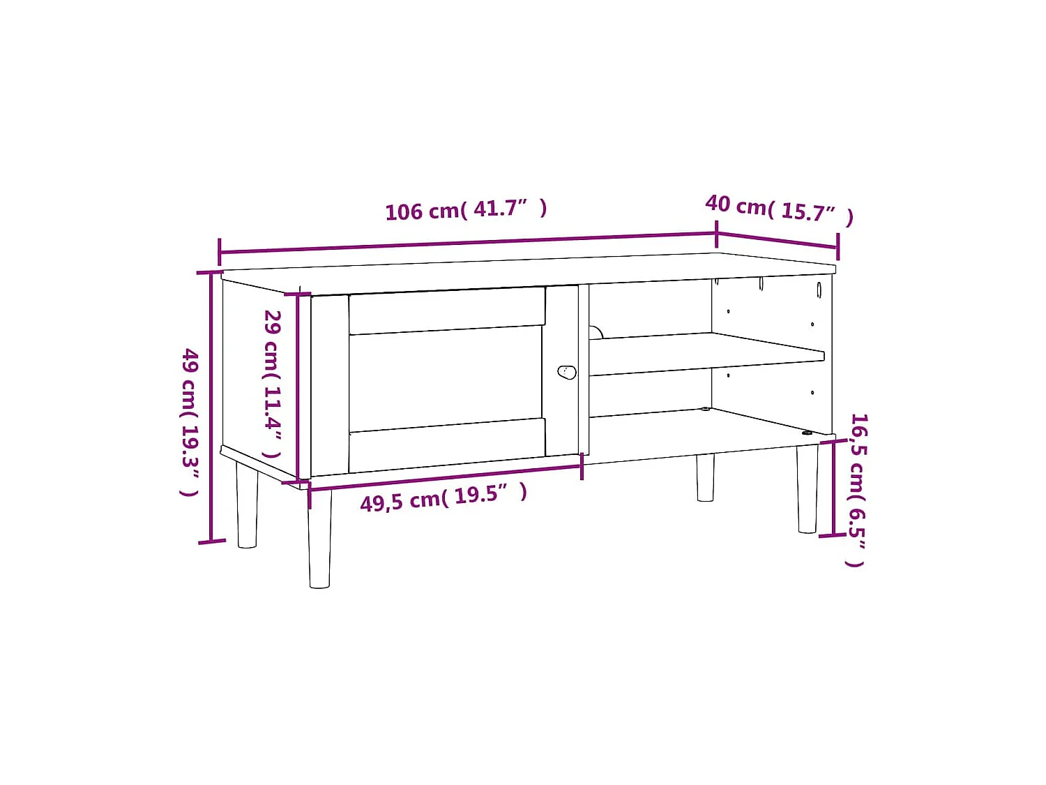 Meuble TV SENJA aspect rotin blanc 106x40x49 bois massif pin