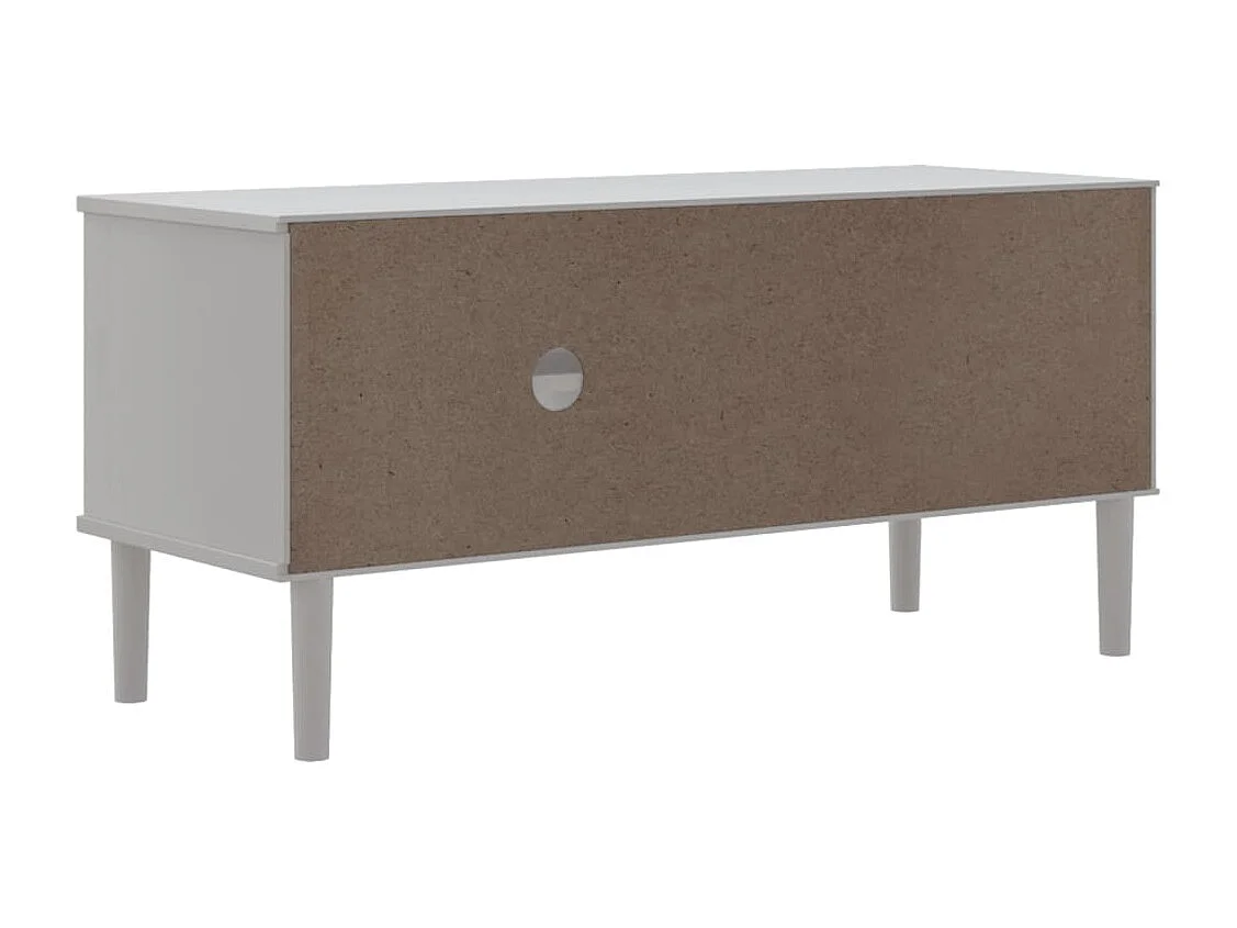 Meuble TV SENJA aspect rotin blanc 106x40x49 bois massif pin