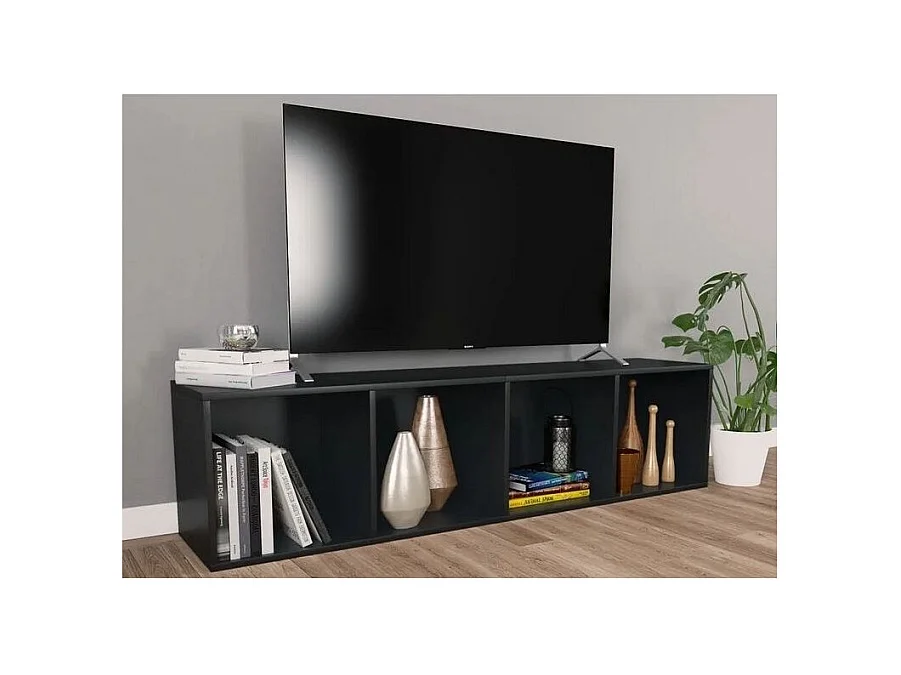 Meuble TV 4 niches bois noir Asana 143cm