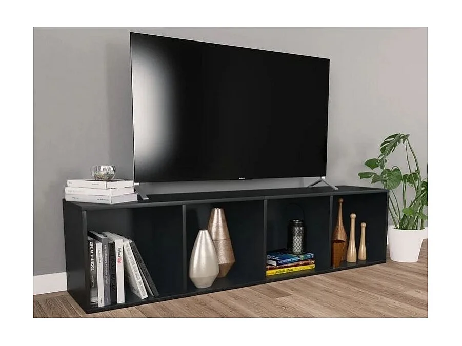 Meuble TV 4 niches bois noir Asana 143cm