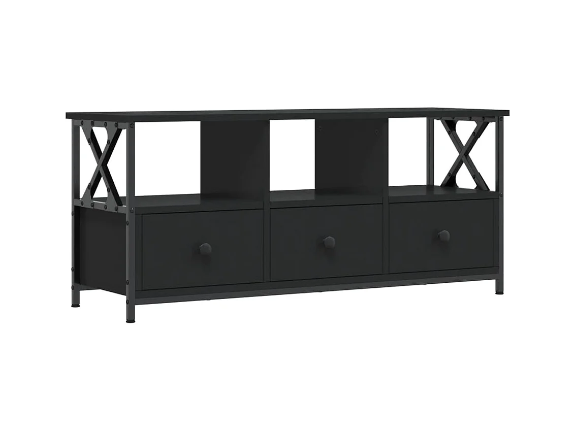 Meuble TV noir 102x33x45 bois d'ingénierie et fer