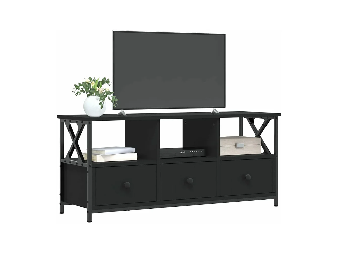 Meuble TV noir 102x33x45 bois d'ingénierie et fer