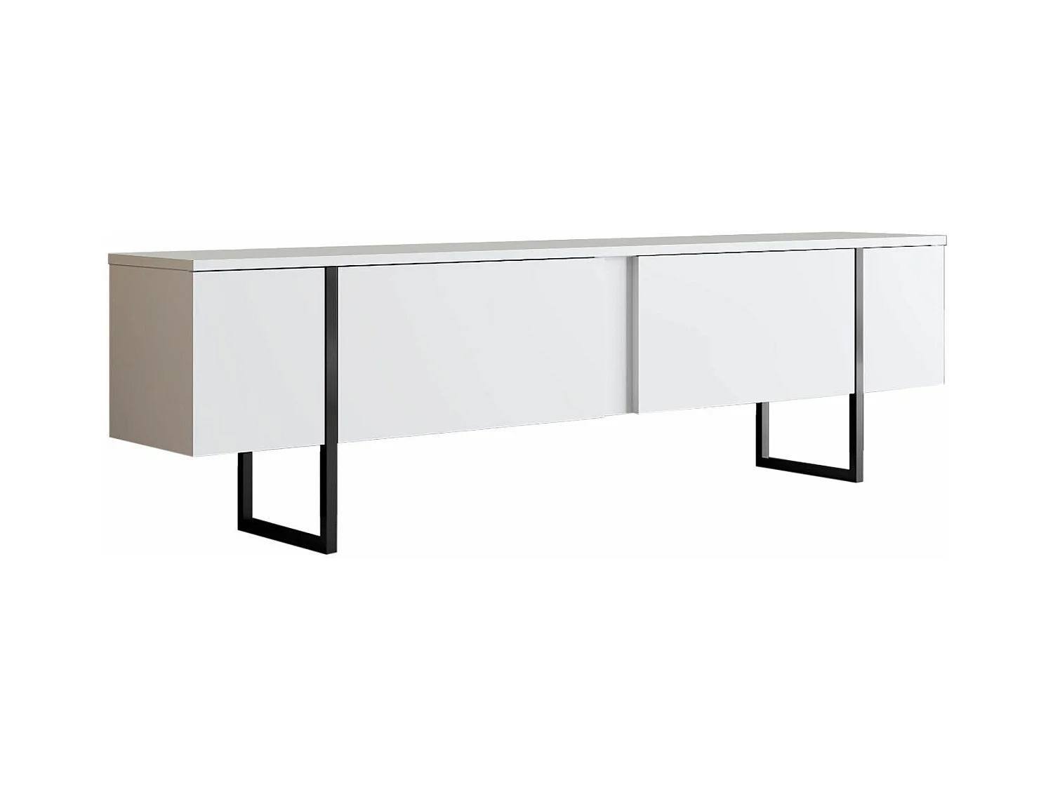 Meuble TV moderne 2 portes battantes en bois et pieds en acier Taky 180cm-Couleur Blanc