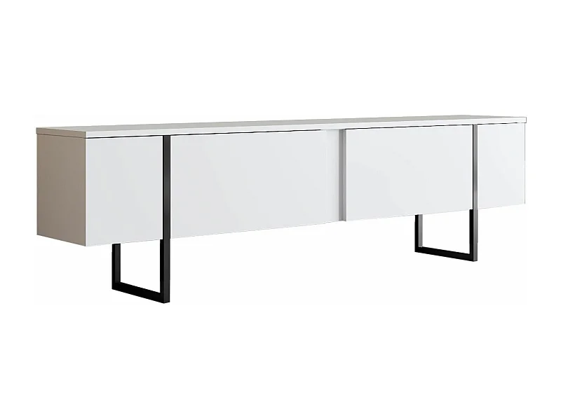 Meuble TV moderne 2 portes battantes en bois et pieds en acier Taky 180cm-Couleur Blanc