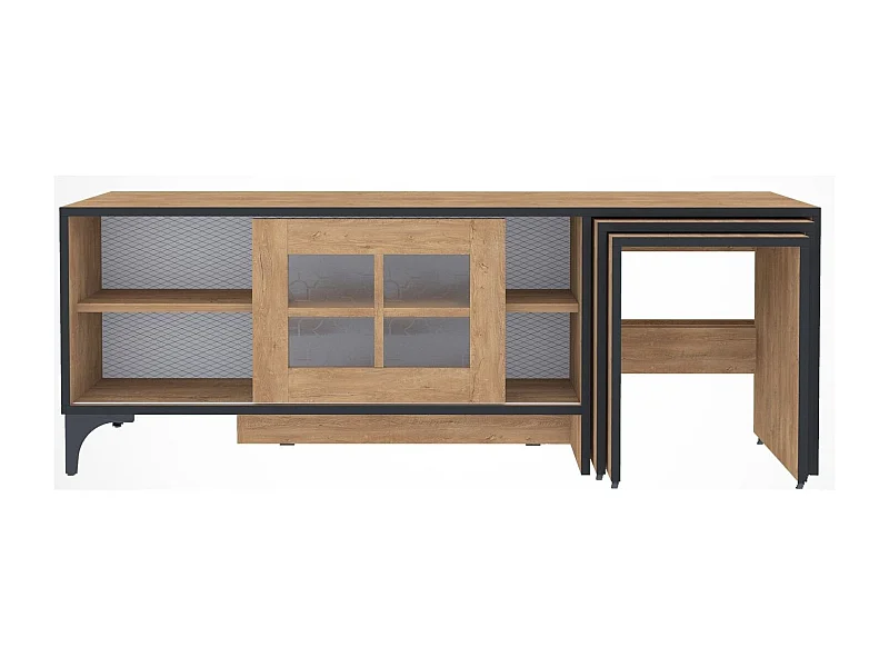 Meuble TV et 2 tables gigognes bois clair Riko 150cm