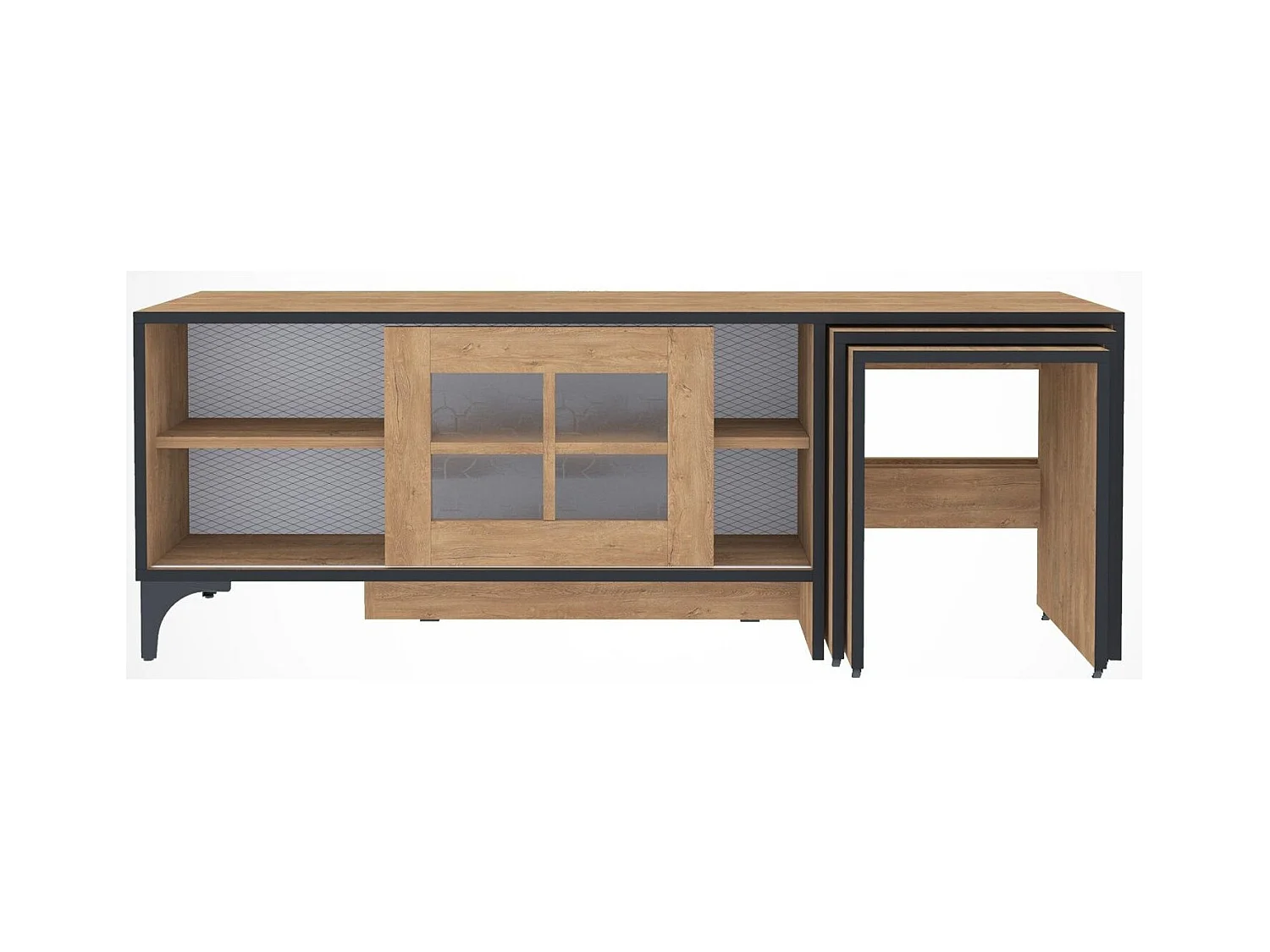 Meuble TV et 2 tables gigognes bois clair Riko 150cm