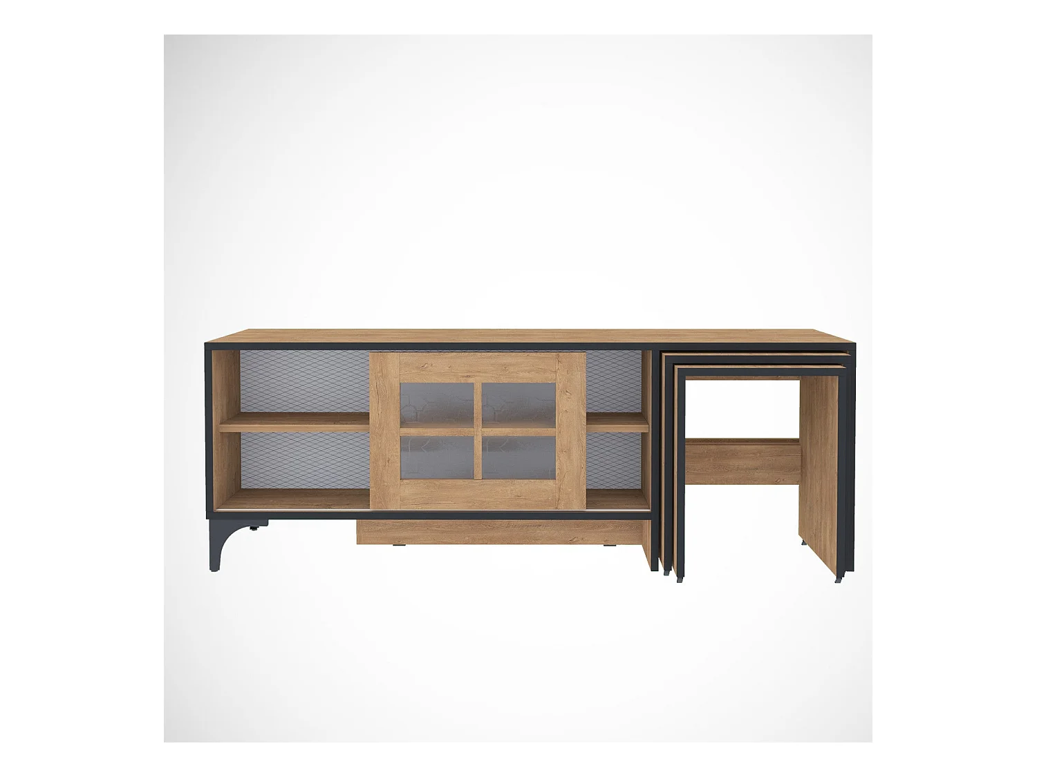 Meuble TV et 2 tables gigognes bois clair Riko 150cm