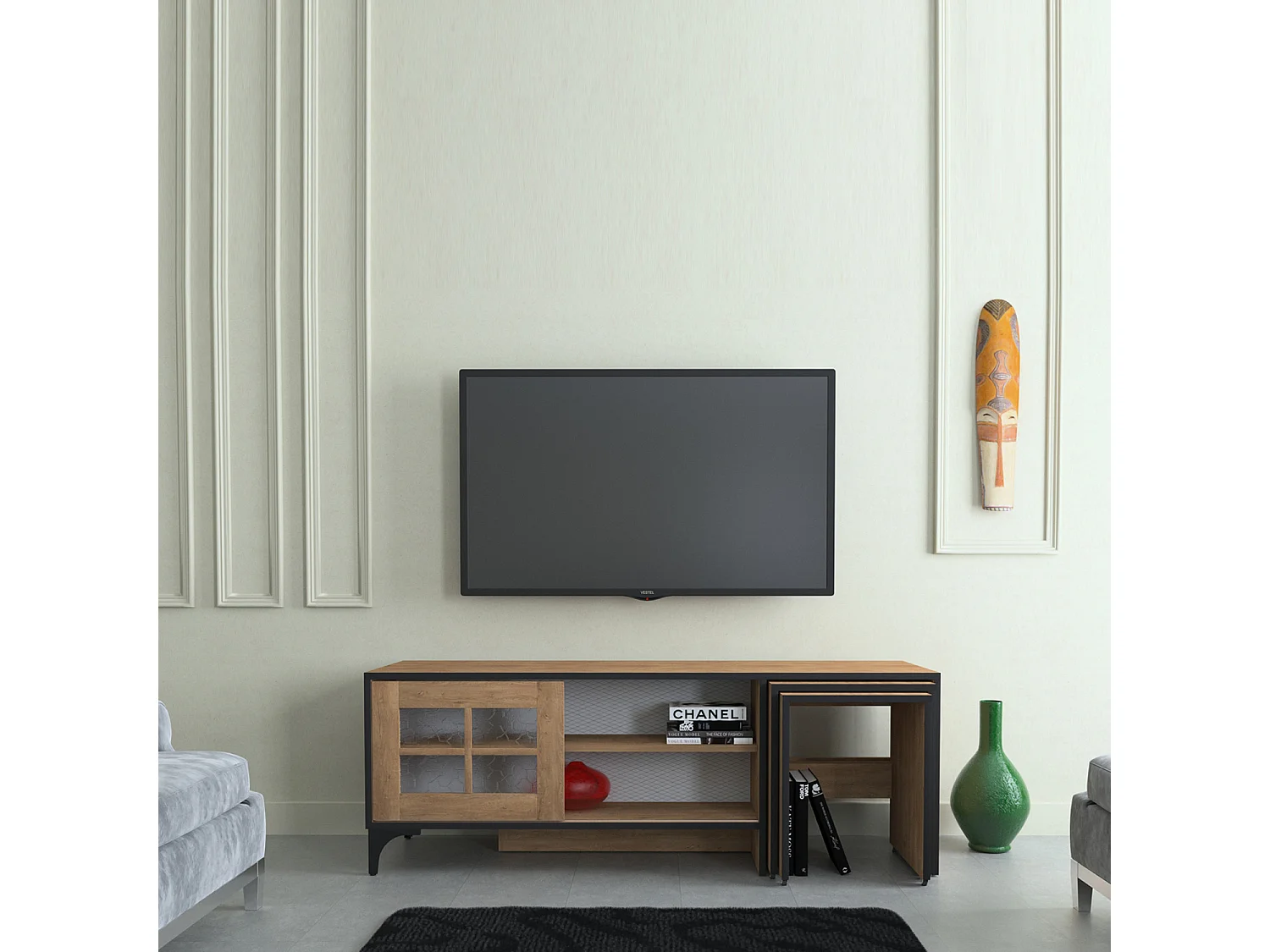 TV-Schrank – 150 cm x 54 cm x 42 cm – Eiche – Spanplatte mit Melaminbeschichtung