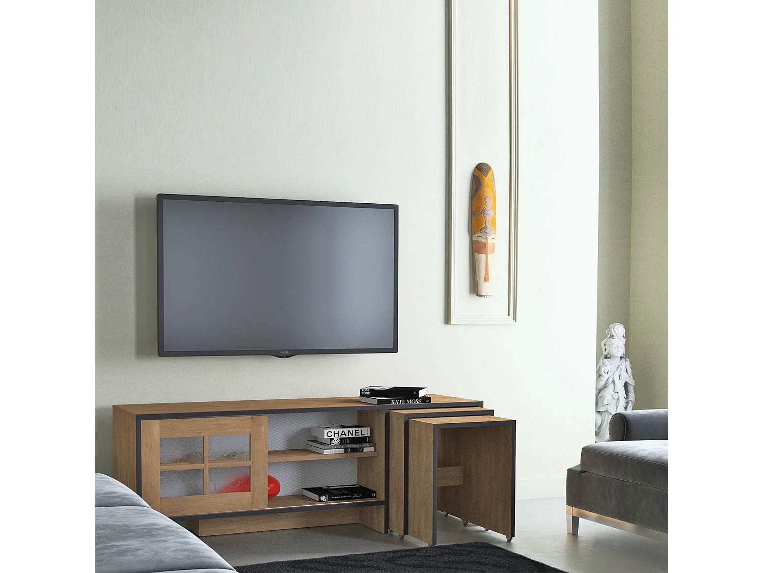 TV-Schrank – 150 cm x 54 cm x 42 cm – Eiche – Spanplatte mit Melaminbeschichtung