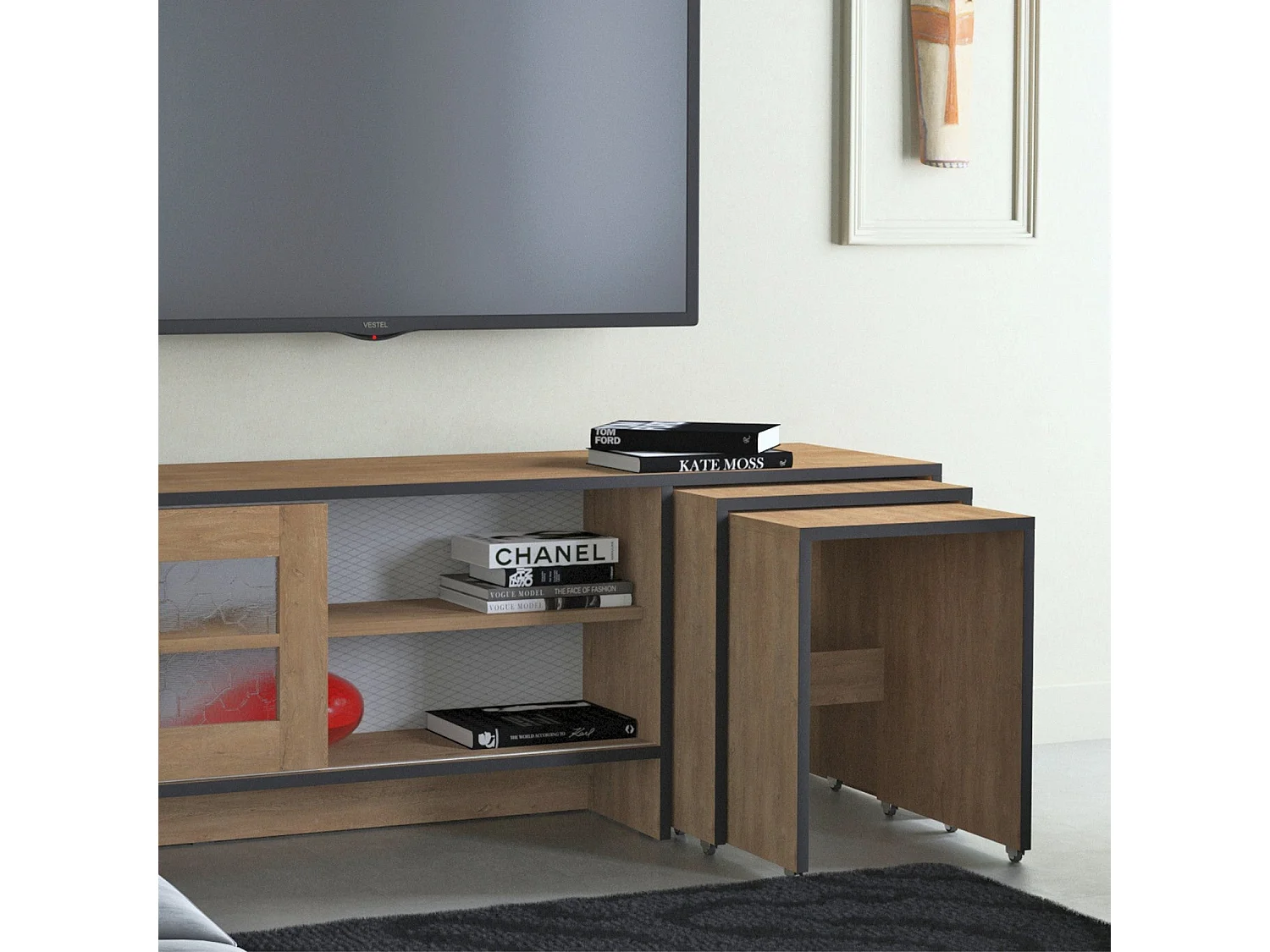 TV-Schrank – 150 cm x 54 cm x 42 cm – Eiche – Spanplatte mit Melaminbeschichtung