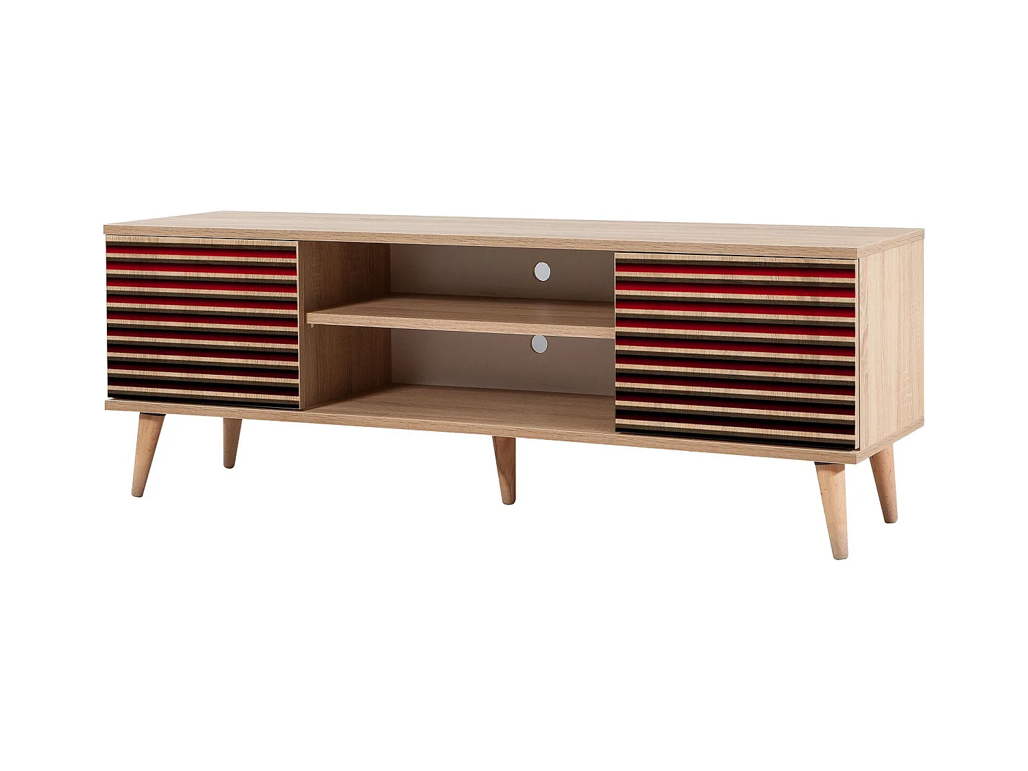 Meuble TV en bois clair et dégradé rouge avec niche Kiza 221