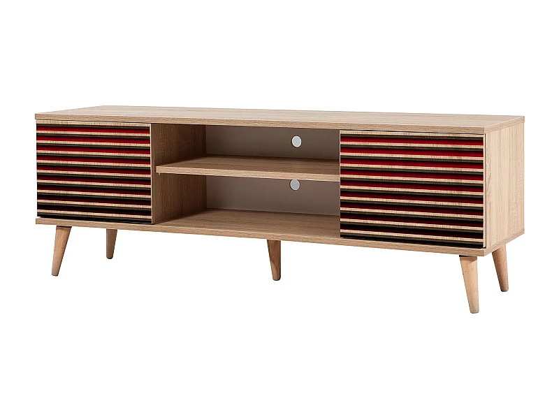 Meuble TV en bois clair et dégradé rouge avec niche Kiza 221