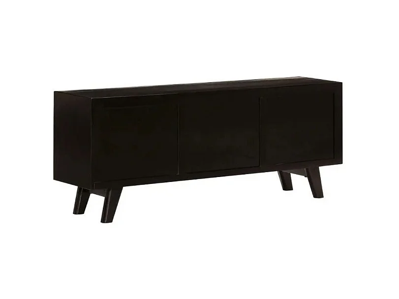 Meuble TV 3 niches 3 tiroirs manguier massif clair et noir Induka