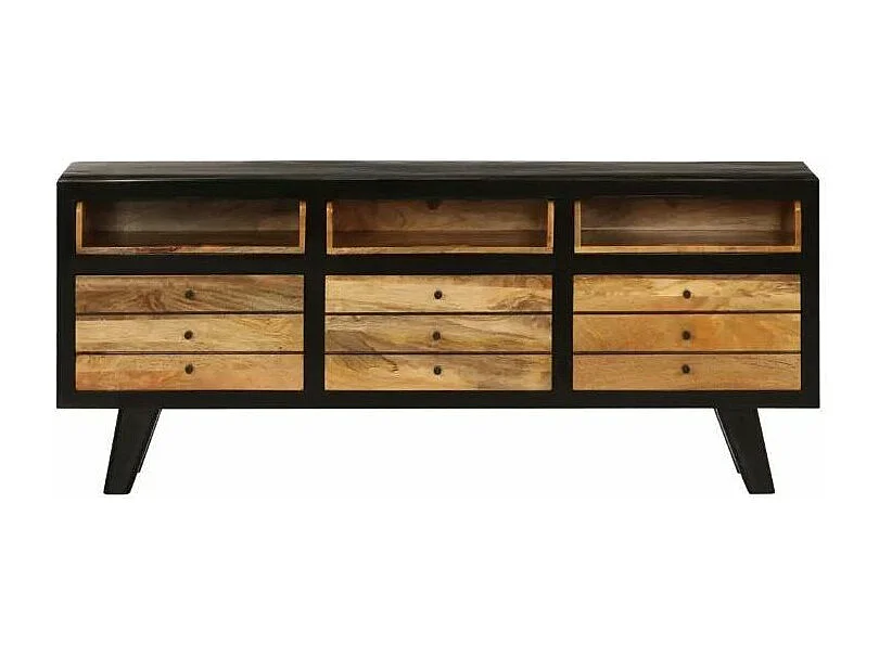 Meuble TV 3 niches 3 tiroirs manguier massif clair et noir Induka
