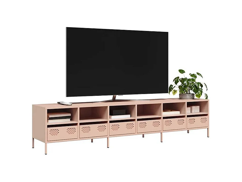 Meuble TV rose 202x39x43,5 acier laminé à froid