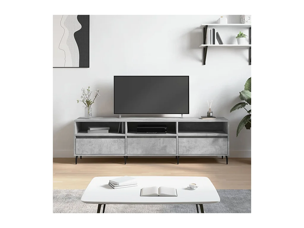Meuble TV gris béton 150x30x44,5 bois d'ingénierie