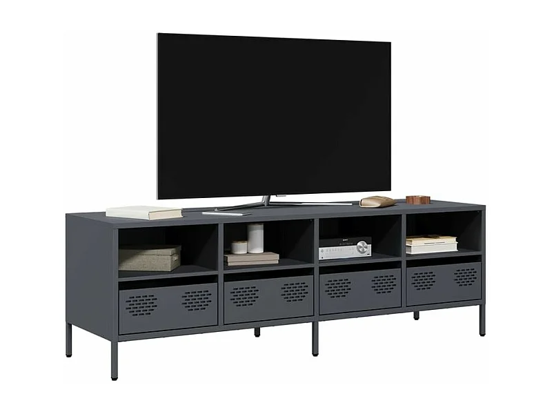 Meuble TV anthracite 135x39x43,5 acier laminé à froid