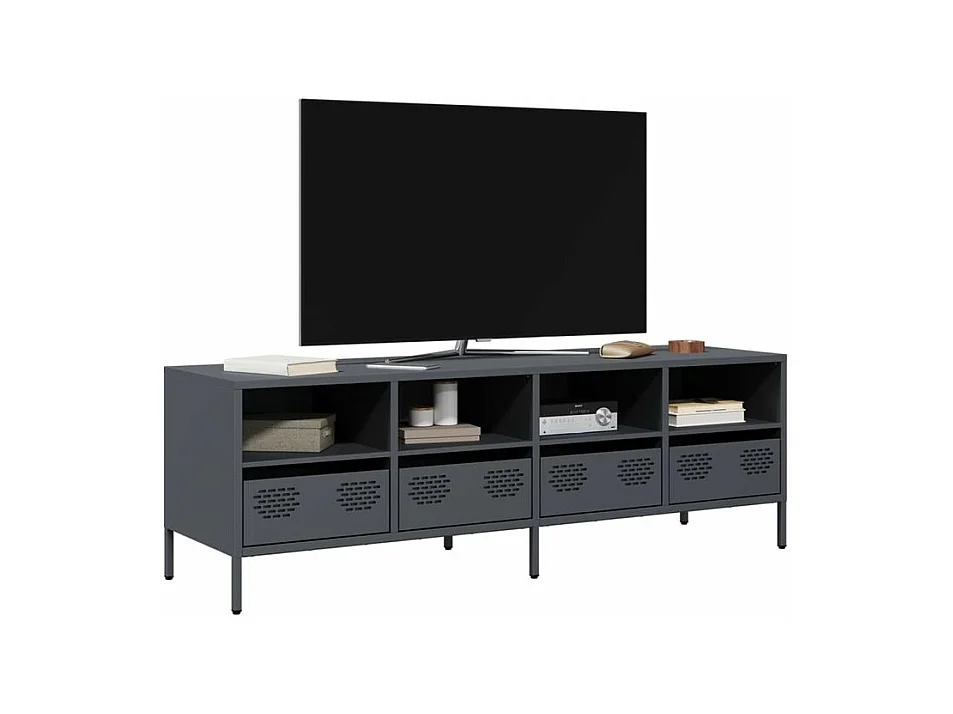 Meuble TV anthracite 135x39x43,5 acier laminé à froid