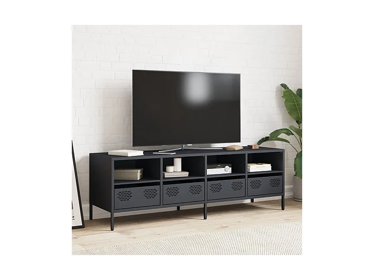 Meuble TV anthracite 135x39x43,5 acier laminé à froid