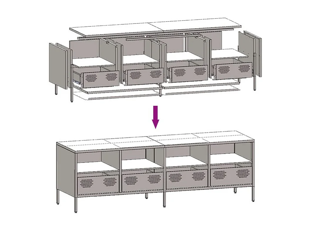 Meuble TV anthracite 135x39x43,5 acier laminé à froid