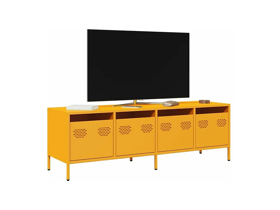 Meuble TV jaune moutarde 135x39x43,5 acier laminé à froid