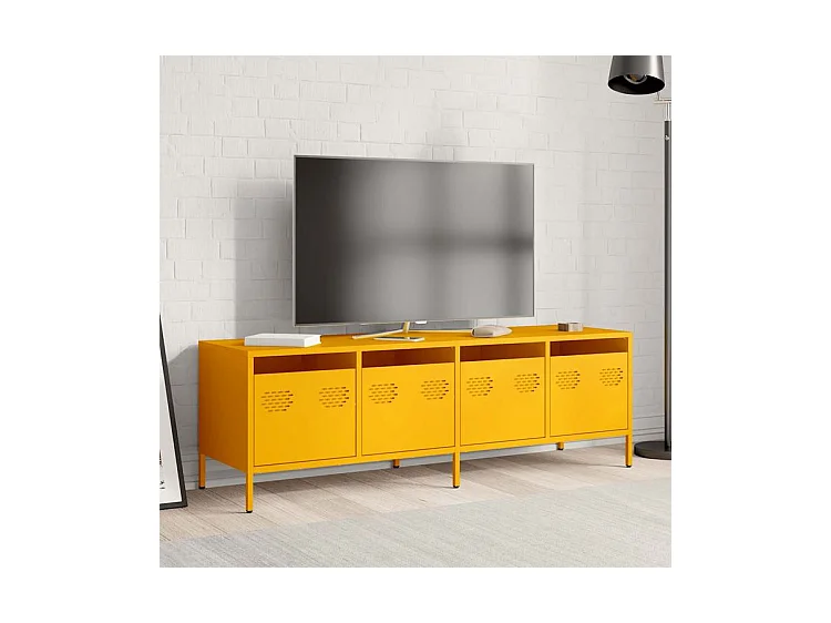 Meuble TV jaune moutarde 135x39x43,5 acier laminé à froid