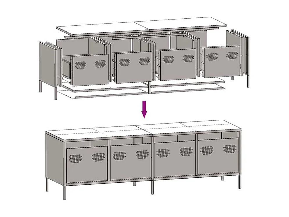 Meuble TV jaune moutarde 135x39x43,5 acier laminé à froid