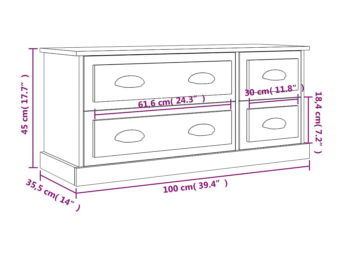 Meuble TV sonoma gris 100x35,5x45 bois d'ingénierie