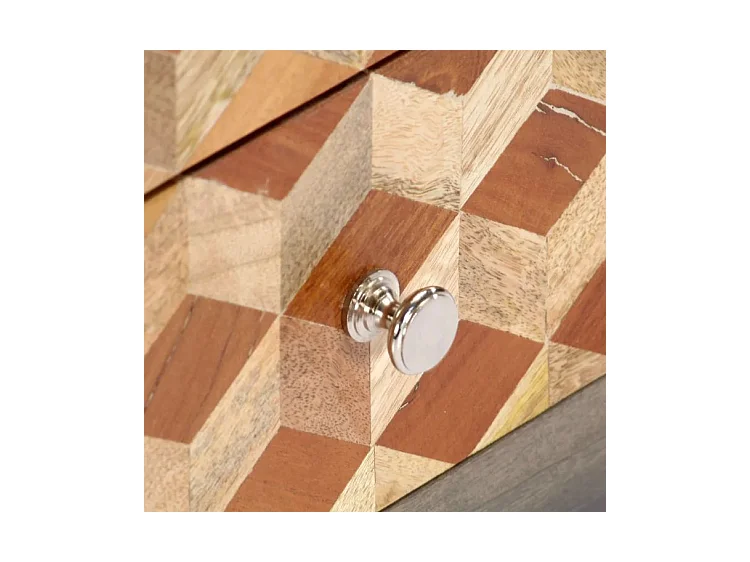 Meuble TV 1 porte 2 tiroirs manguier massif gris et clair Misty