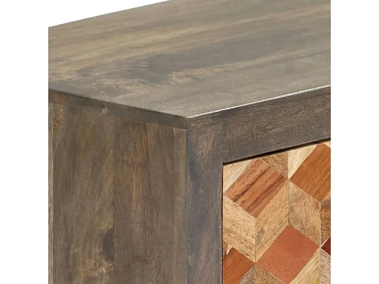 Meuble TV 1 porte 2 tiroirs manguier massif gris et clair Misty