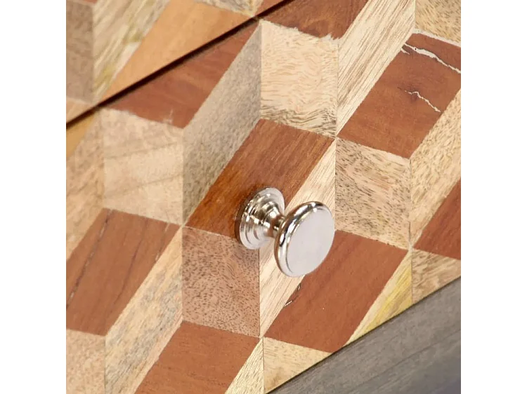 Meuble TV 1 porte 2 tiroirs manguier massif gris et clair Misty