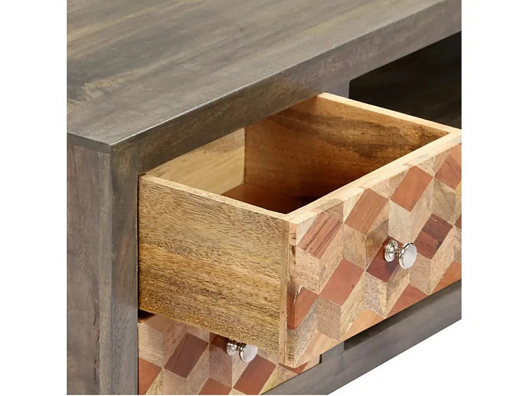 Meuble TV 1 porte 2 tiroirs manguier massif gris et clair Misty