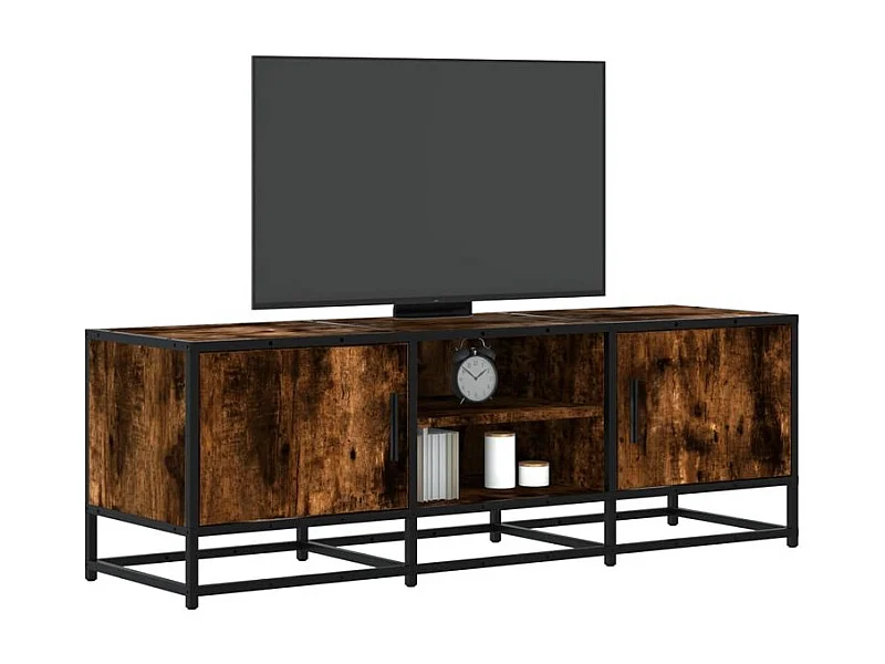 Meuble TV chêne fumé 120x35x41 bois d'ingénierie et métal