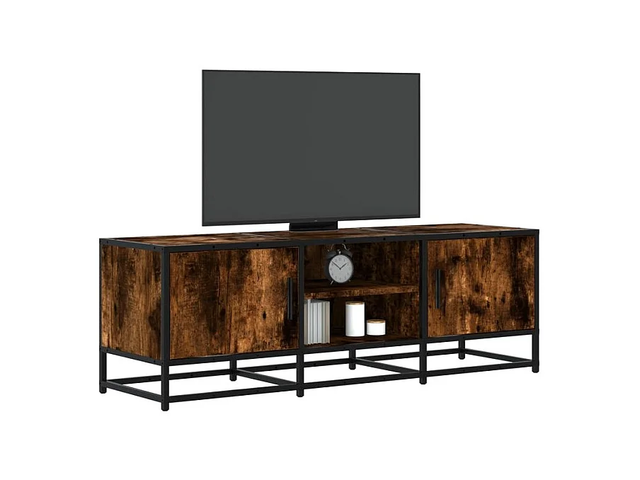 Meuble TV chêne fumé 120x35x41 bois d'ingénierie et métal