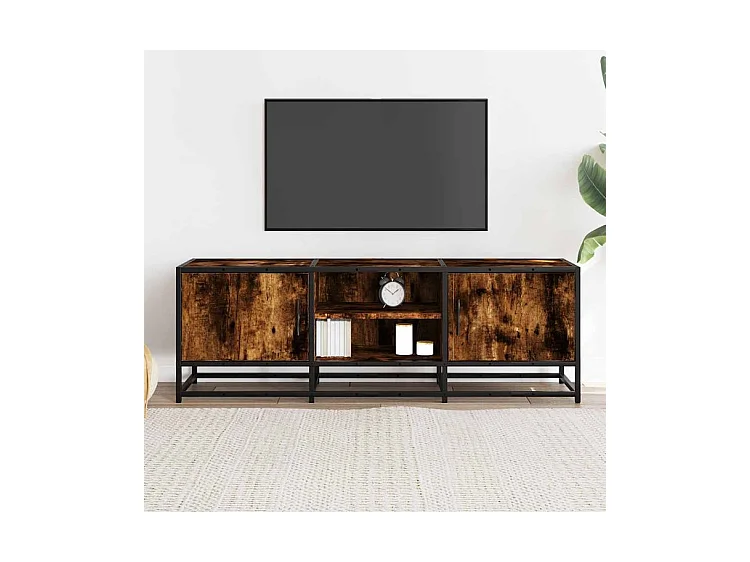 Meuble TV chêne fumé 120x35x41 bois d'ingénierie et métal
