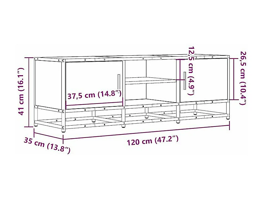 Meuble TV chêne fumé 120x35x41 bois d'ingénierie et métal