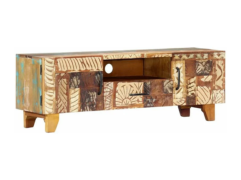 Meuble TV 2 portes 1 tiroir bois massif recyclé Zingo