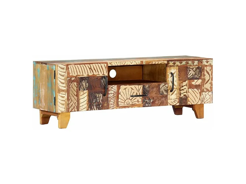 Meuble TV 2 portes 1 tiroir bois massif recyclé Zingo