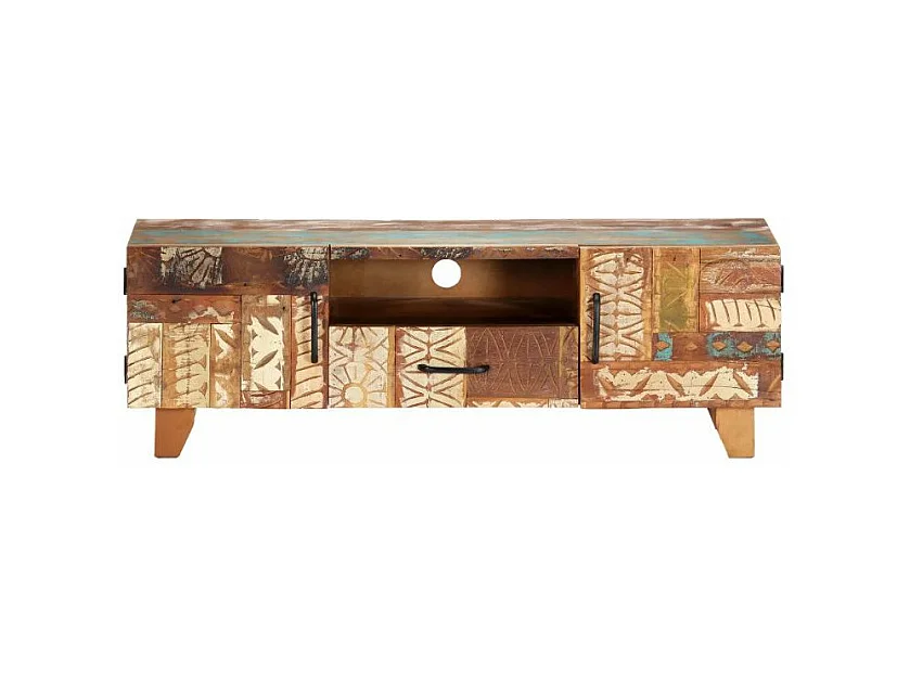 Meuble TV 2 portes 1 tiroir bois massif recyclé Zingo