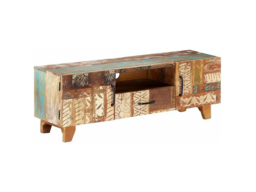 Meuble TV 2 portes 1 tiroir bois massif recyclé Zingo