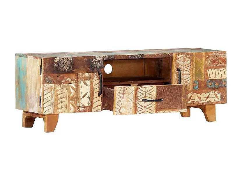 Meuble TV 2 portes 1 tiroir bois massif recyclé Zingo