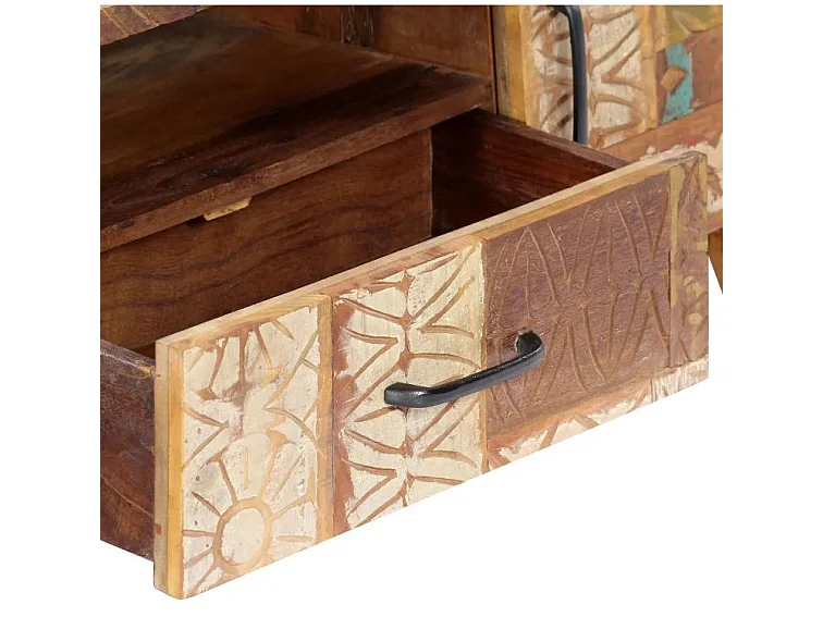 Meuble TV 2 portes 1 tiroir bois massif recyclé Zingo