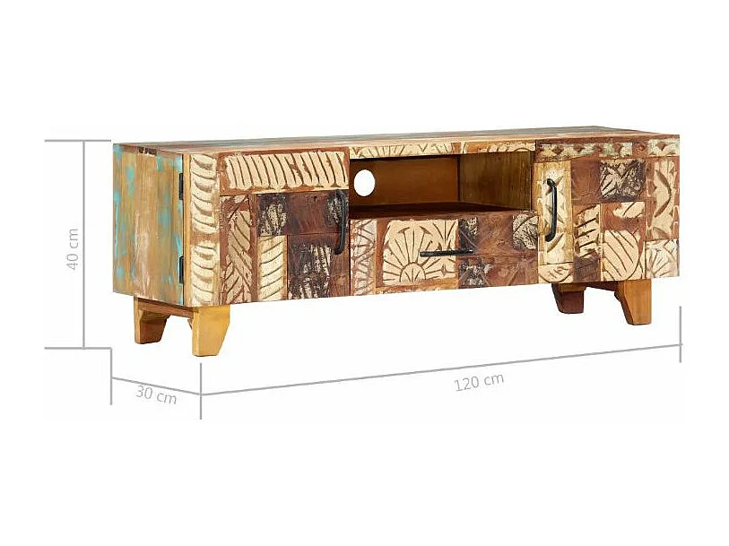 Meuble TV 2 portes 1 tiroir bois massif recyclé Zingo