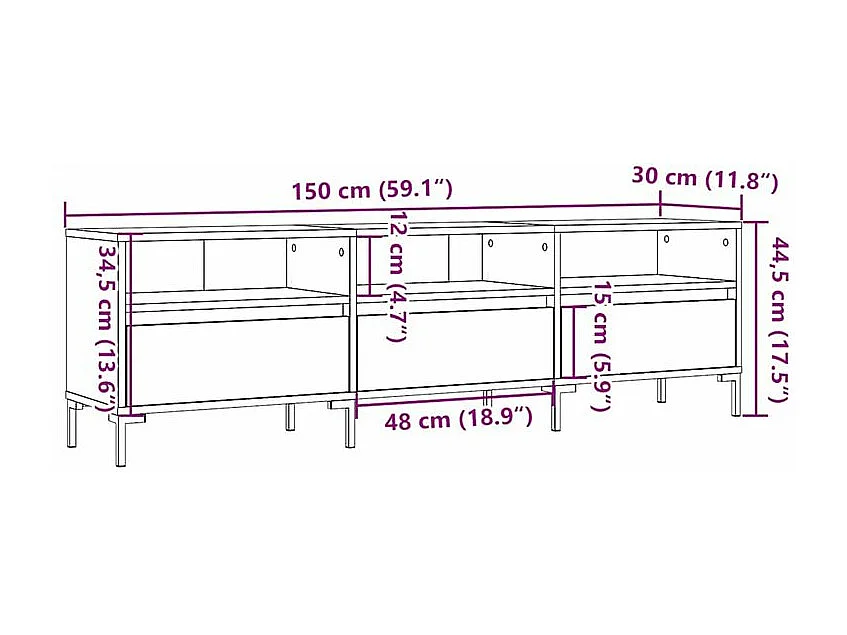 Meuble TV vieux bois 150x30x44,5 bois d'ingénierie
